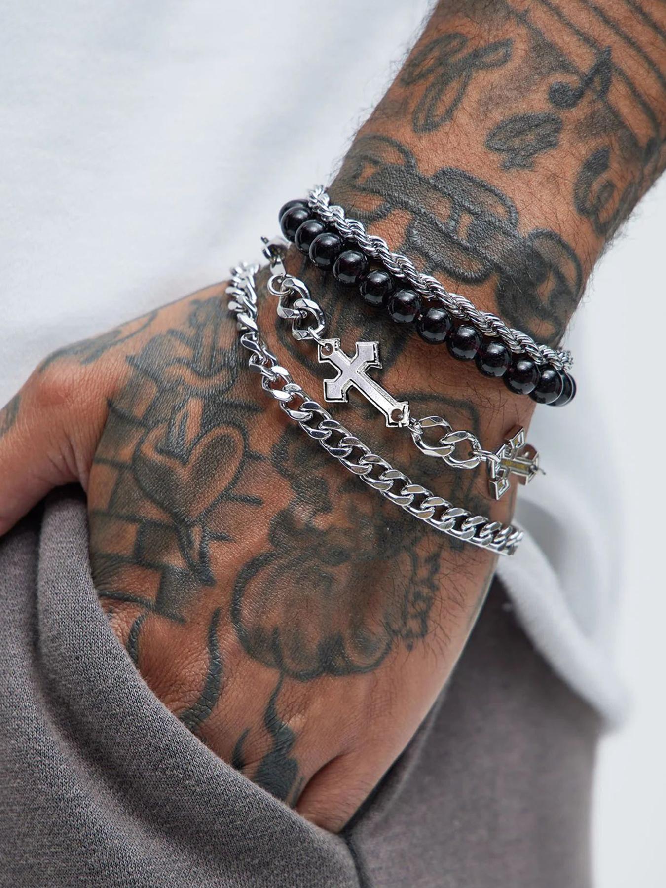 Punk Style Cross Design Chain Bracelet, Stainless Steel Bracelet, Stackable Bracelets, Couples Gifts, Trendy Jewellery Accessories, Fashion Jewelry for Party, Daily Clothing Decor, Jewelry for Birthday Gift, Trendy Fashionable Accessories