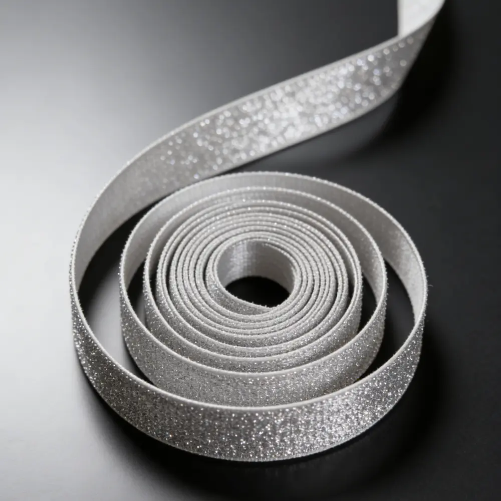 2-yd Silver-White & Gold Sequinned Knitted Elastic + Gold Satin Ribbon Trim Spool, Non-Slip Thick Sewing Accessory for Trouser Waistbands, Wigs, Handicrafts