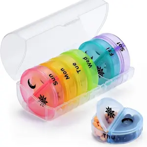 Easy Open Large Pill Organizer, 14.5*6.5cm 7 Day 2 Times A Day Pill Box, Daily Pill Case for Medicine Vitamin Fish Oil Supplements