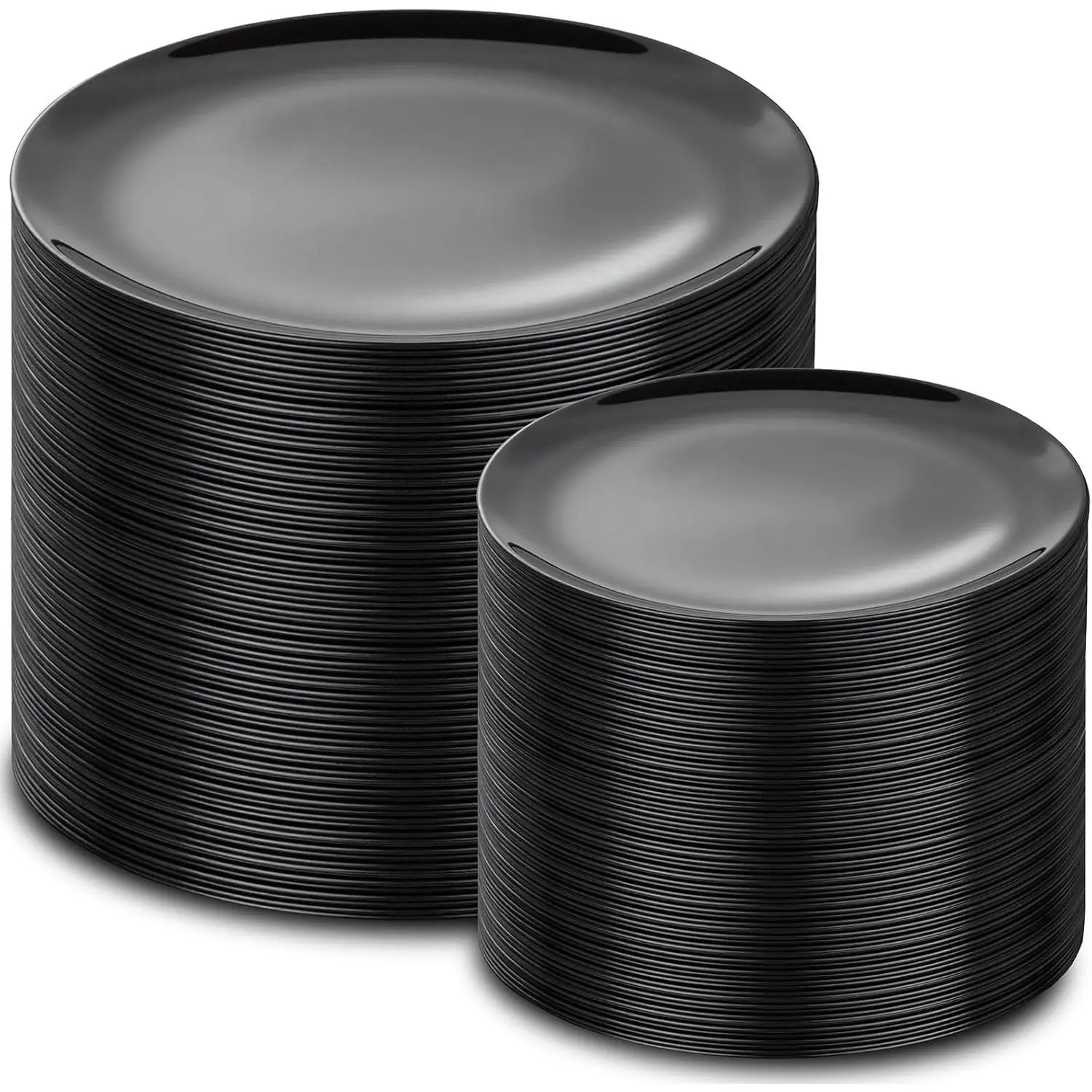 200 count Black Plastic Plates - Heavy Duty Black Disposable Include 100 Each (10 inch Dinner & 7 inch Dessert) Plates, Disposable for Party, Birthday & Graduation