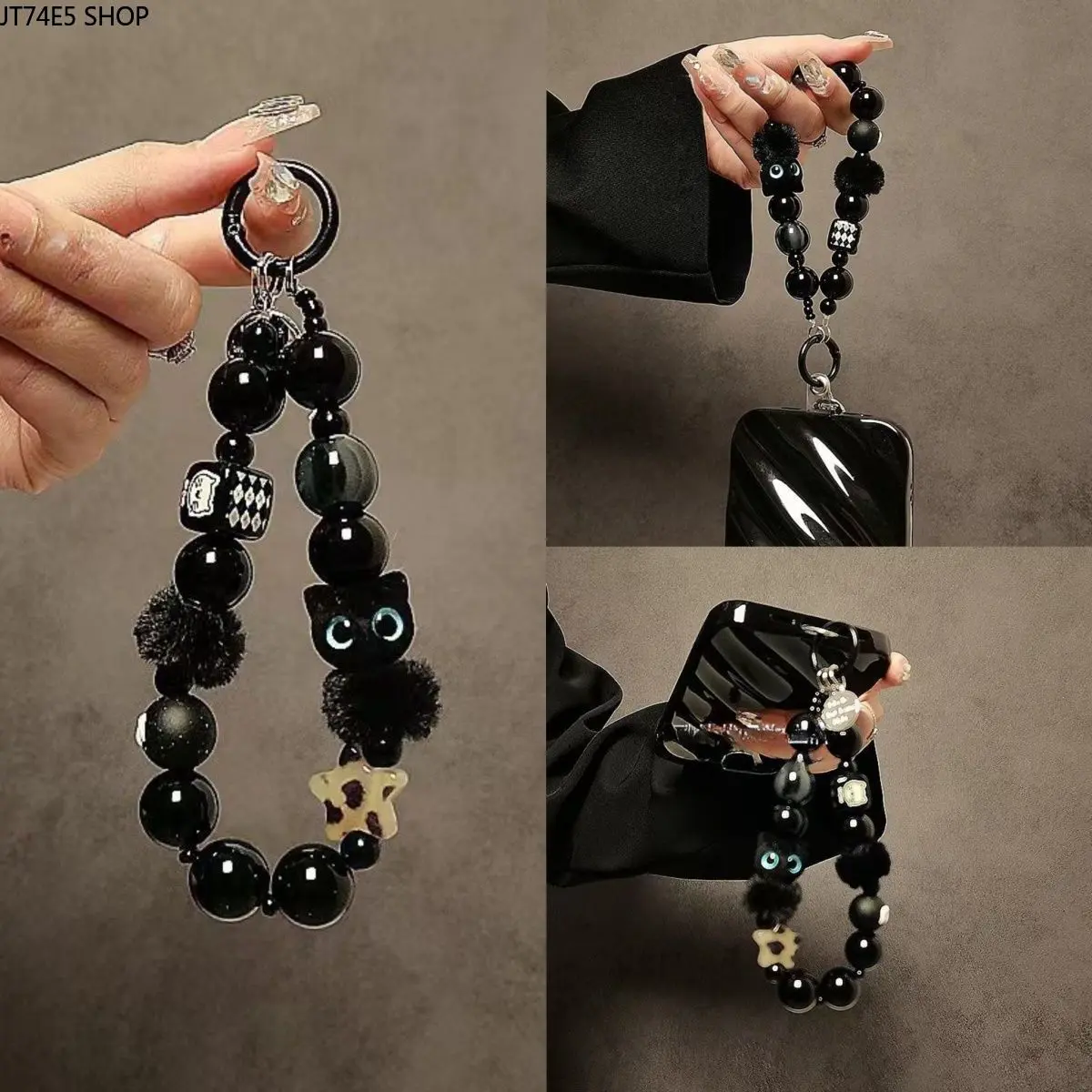 Niche Plush Cat Phone Lanyard & Beaded Wrist Strap, Mini Size Multi-use Charm with Clasped Link, Accessories for Women, Synthetic Fabric, Phones Keys Bags, One-Piece