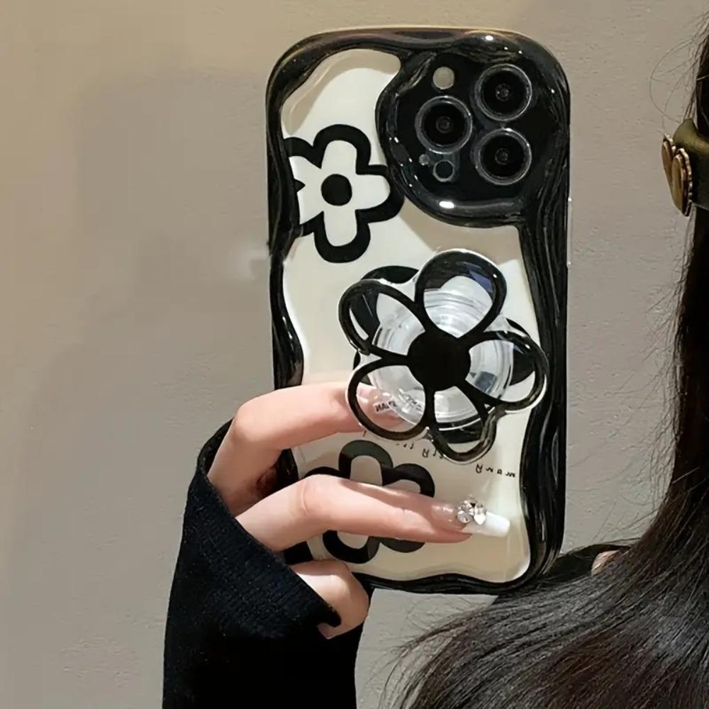 Flower Pattern Phone Case with Bracket, TPU Shockproof Phone Protective Cover for iPhone XR 11 12 13 14 15 Pro Max Plus, Safety Mobile Phone Accessories