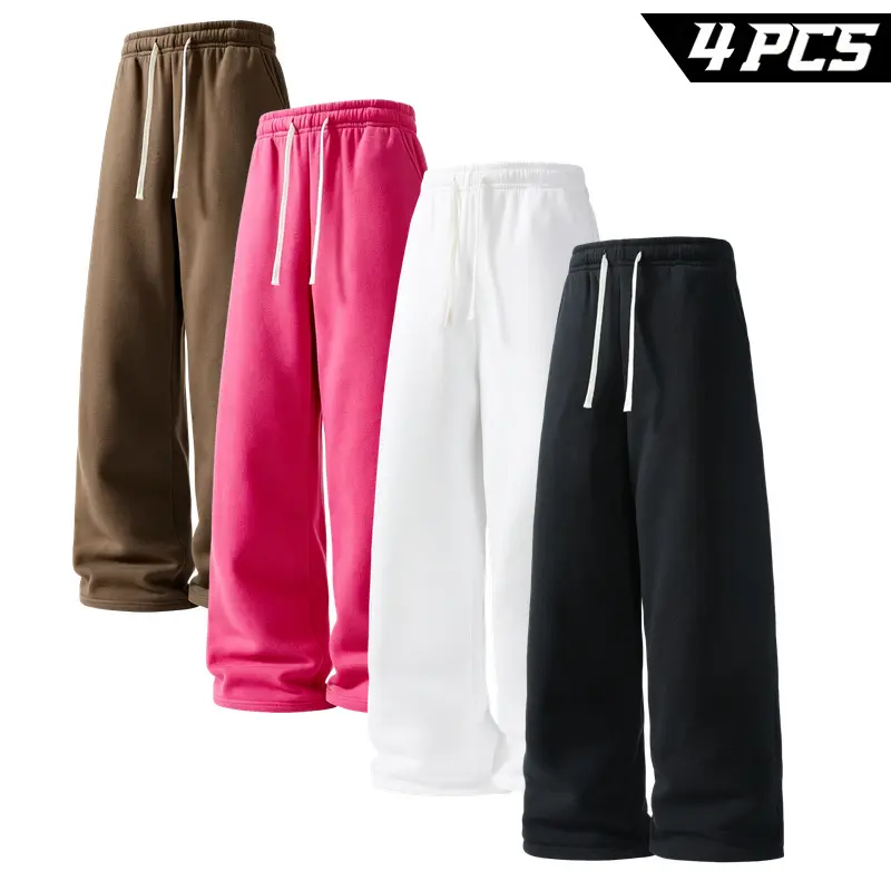 Men's 4 Pack Mixed Color Casual Pants, Full Length Straight Open Leg Elastic Drawstring Waist Sweatpants with Side Pockets for Everyday, Lounge and Weekend Wear Easy Pull-On Fit
