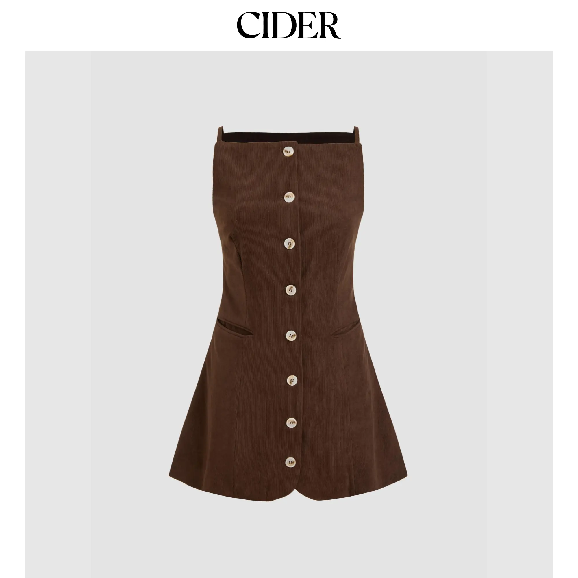 Cider [3 colors, size 0-26] Corduroy Boat Neck Solid Button Mini Dress SummerFinds