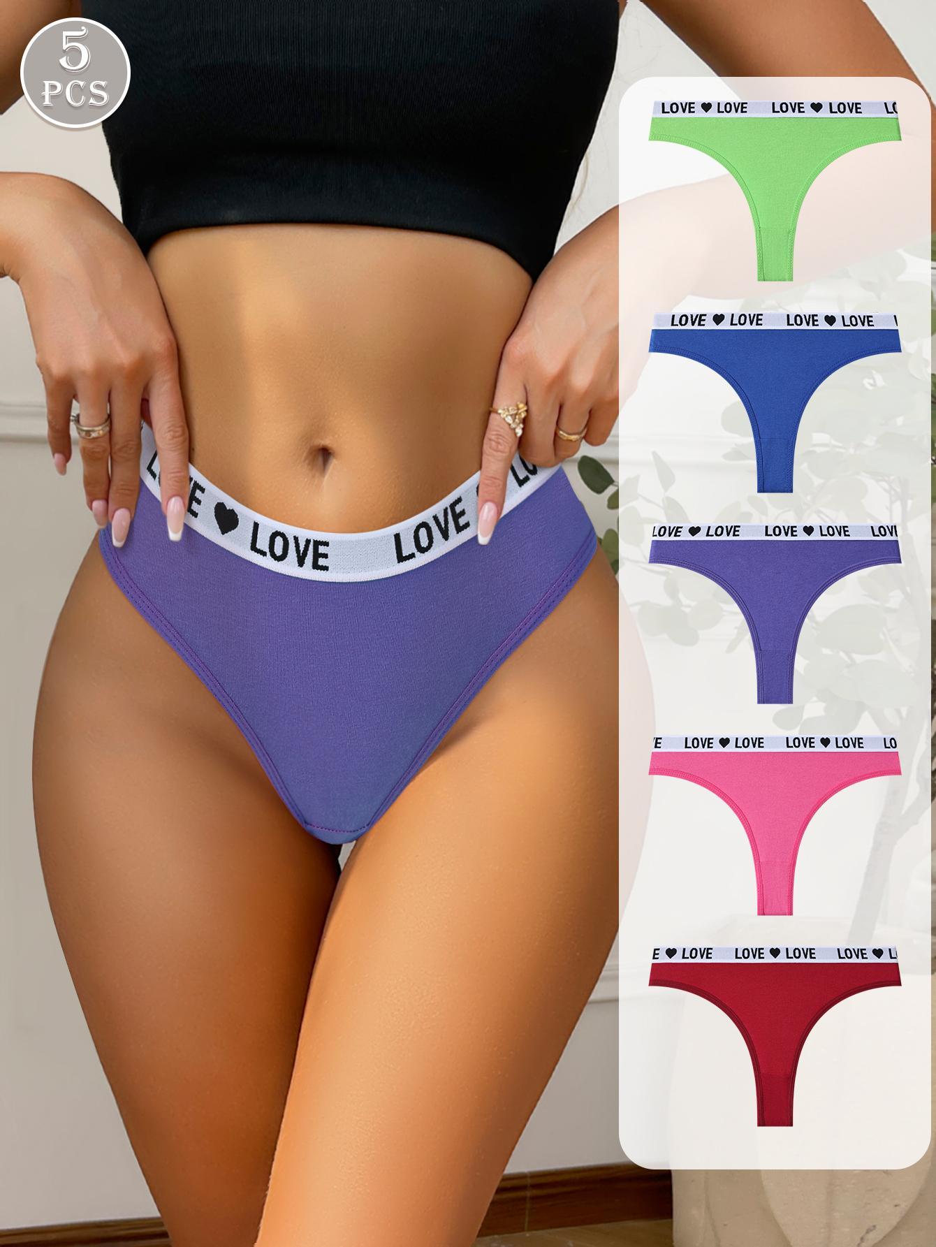 5/7 Pack Hotcom Women's Low Waist Thong Panties Cotton Spandex Love Heart Waistband Comfortable Breathable Invisible Underwear FallFreshness Outdoorfun SpringStatements