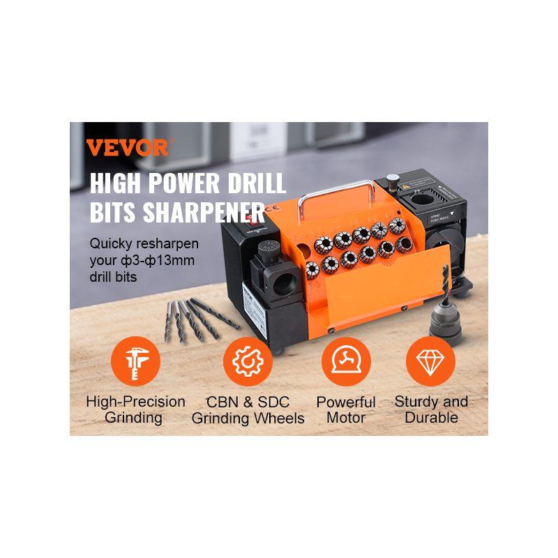 VEVOR Drill Bits Sharpener, 3-13mm Drill Bits Grinder Sharpener, Lip Relief Angle 95-135 Point Angle Adjustable Drill Bit Re-Sharpener, Portable Sharpening Machine with 11 Collets, CBN SDC Wheel