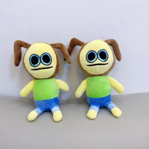 2 Pack Cute Long Brown Floppy Ear Monster Plush Toy Full Set Cartoon Weird Creature Stuffed Doll Big Double Blue Ring Embroidery Eyes Straight Thin Line Mouth Green Top Blue Striped Pants Soft Flannel Comfort Hug Pillow Gift For Teens Boys Kids Bedroom So