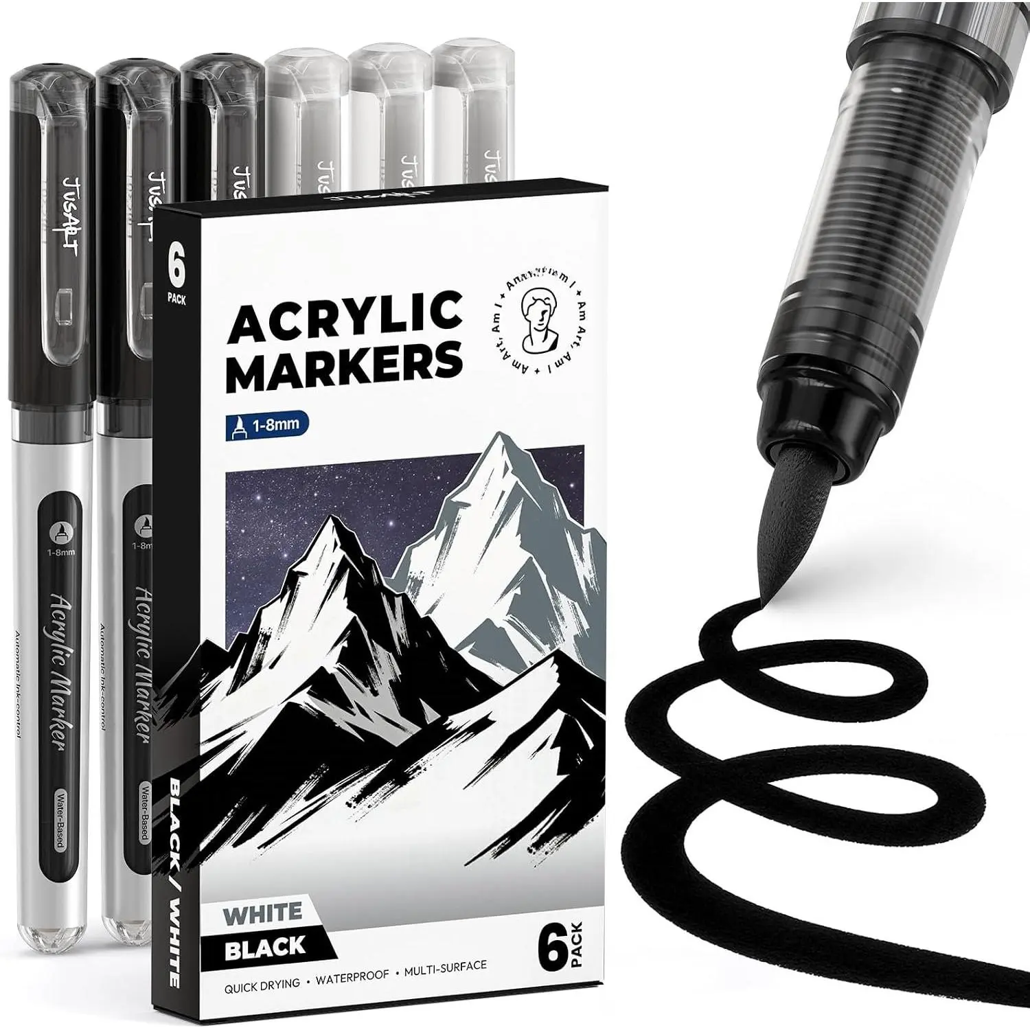 White  Pens Brush Tip, Water-Based  Markers, 3 Pack