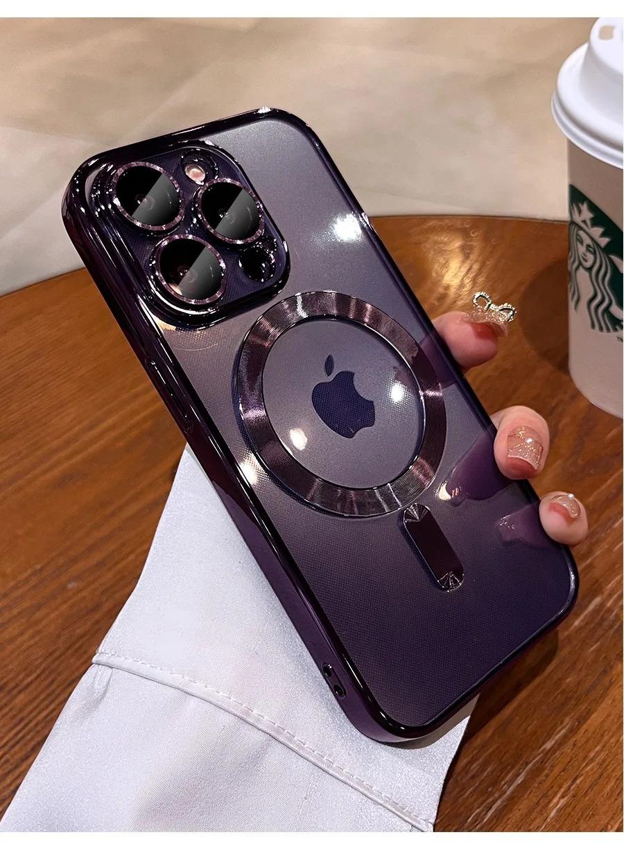 Plating Soft TPU Full Lens Protect Case for iPhone 17Air 17 16 15 14 13 12 11 Pro Max Plus Magsafe Compatible Clear Cover Shockproof Cellphone Protector Black
