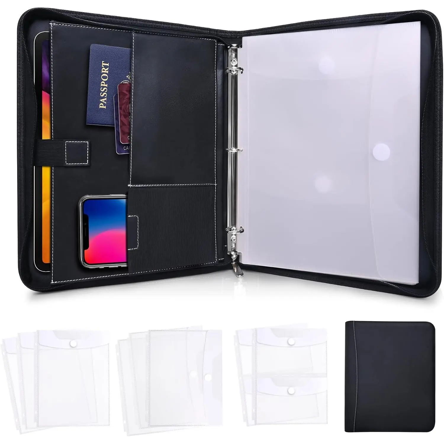Important Document Organizer Zipper Binder Family Life  Portfolio  Document Bag for Birth Certificate Protector, Faux Leather Portfolio in Case I Go Missing Binder for