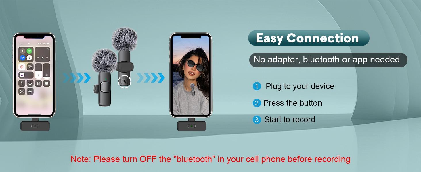 SQ-KBK002 Professional Wireless Mini Microphone for iPhone, iPad, Android Phone - Bluetooth Lavalier Lapel Mic for Video Recording - Clip on USB C Microphones for YouTube Tiktok Podcast Vlogging