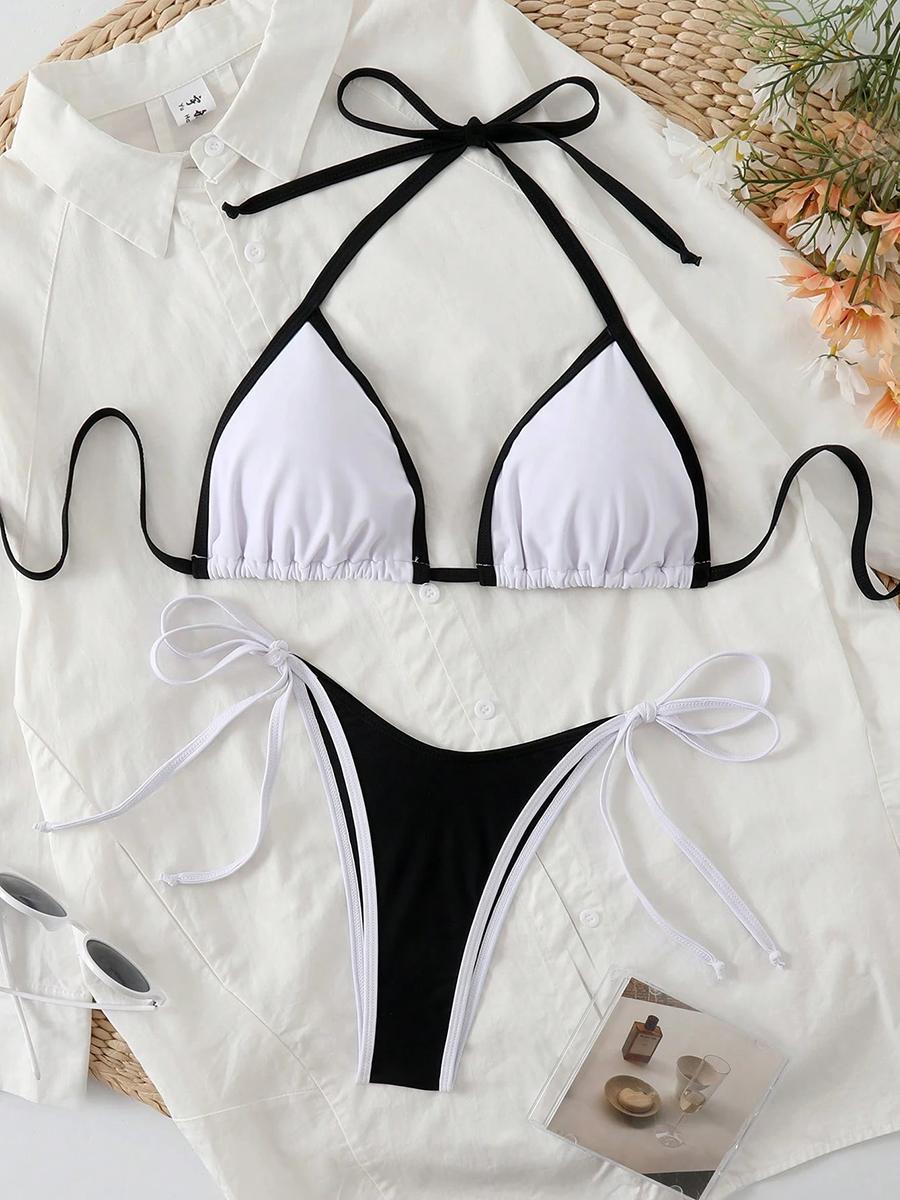 Contrast Color Separates Micro Bikini 2026 Women's Swimsuit Female Swimwear Mini Thong Bikinis Set Two-piece Bathing Suit