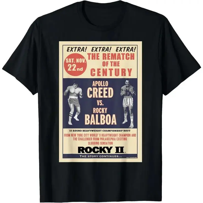 Rocky Creed Vs Balboa Rematch Of The Century Poster Funny t-shirt Men's crew neck casual T-shirt  Men's 100% cotton Heat Transfer 180g T-shirt,Perfect for casual outings, parties and casual wear, funny t-shirts,gift for boyfriend,black white tee