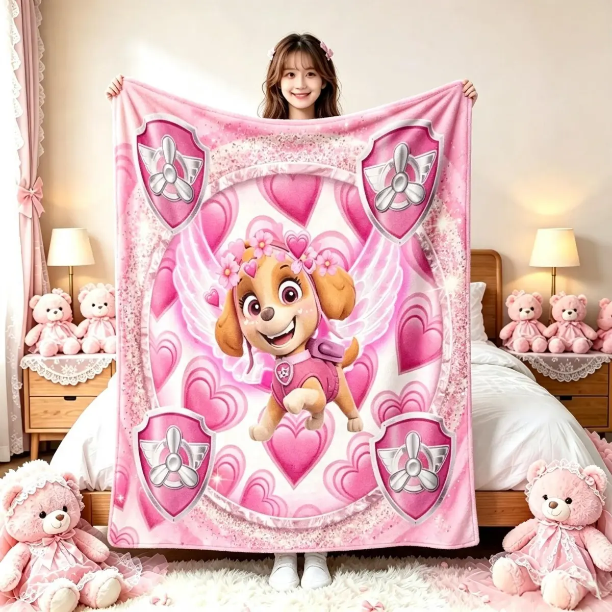 Paw Patrol Skye Print Cartoon Flannel Throw Blanket - Ultra-Soft Microfiber All-Season Lightweight Plush Blanket for Home/Camping, Outdoor/Indoor Use, Ideal Birthday Christmas Gift