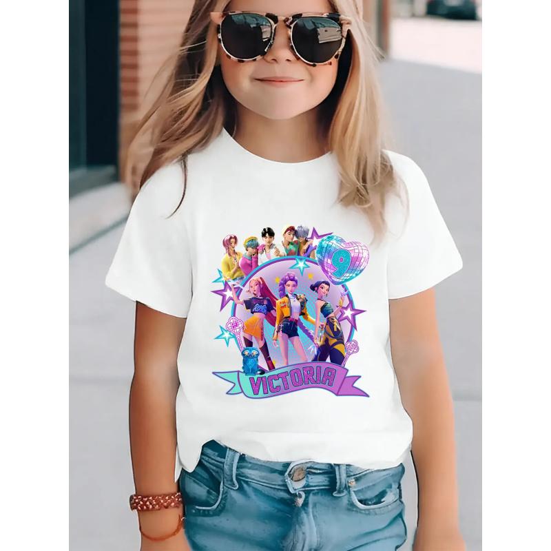 K-Pop Demon Hunters Girl T-Shirt Victoria Huntrix, Cute Cartoon Print, Casual Tee, Graphic Shirt, Funny Graphic Tee, Soft Skin-Friendly, Fashionable Kids Style