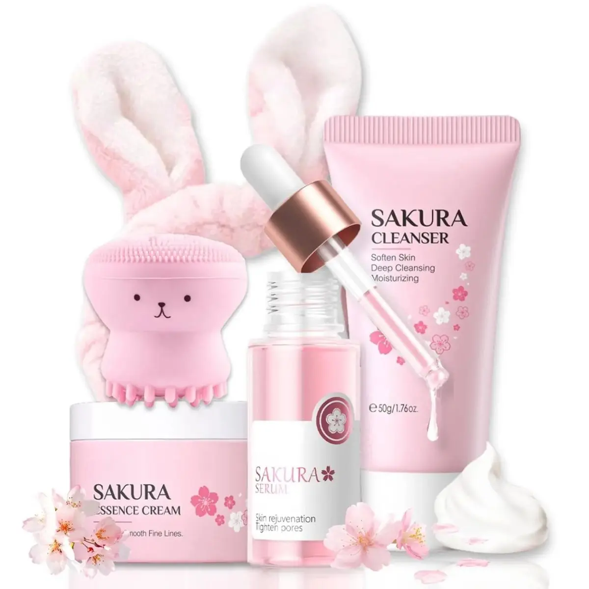 Sakura Hydrating Facial Skincare Set For Tween Girls 8-12, 5Pcs Travel Size Gentle Skin Care Kit with Cleanser & Bunny Headband, Perfect Christmas Birthday Gift For Young Teens #TeenSkincareSet #TweenBeautyKit #SakuraSkincare #KidsGiftIdea