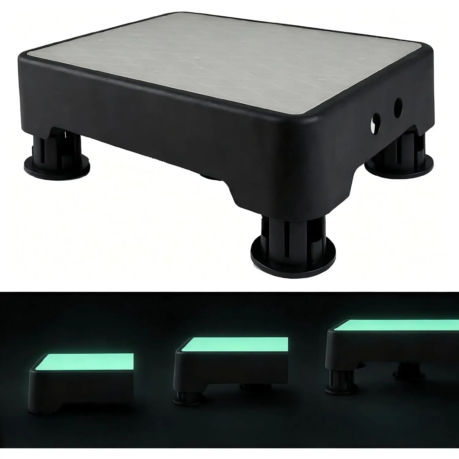Adjustable Step Stool, Noctilucent Bedside Step, 700 LBS Capacity Safety Step Platform, Indoor and Outdoor Foot Stool for Seniors and Kids, Wide Step Stools Elderly Assistance at Night