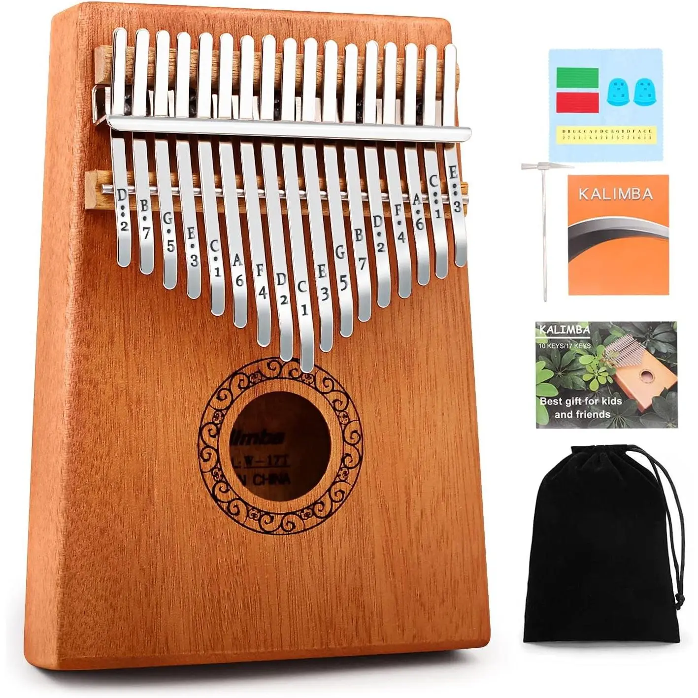 Kalimba Thumb Piano, Portable 17 Keys Mbira Finger Piano with Tune Hammer and Instruction, Musical Instruments Birthday Gift for Adult Beginners Professional (Brown)