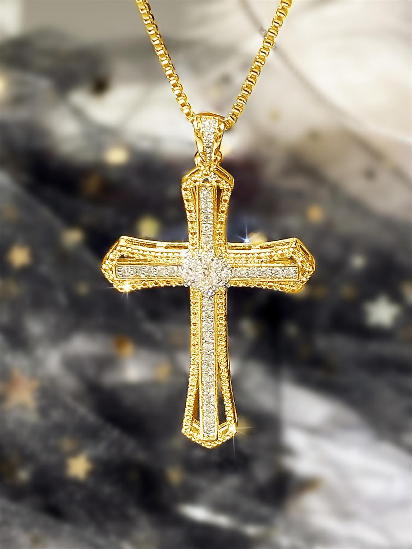 Rhinestone Decor Cross Pendant Necklace for Women, Exquisite Trendy Matching Necklace, Fashion Accessories for Party & Daily Wear