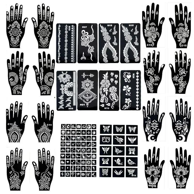 1 Set Hollow Tattoo Stencils, Waterproof DIY Tattoo Designs Patterns Templates for Men & Women