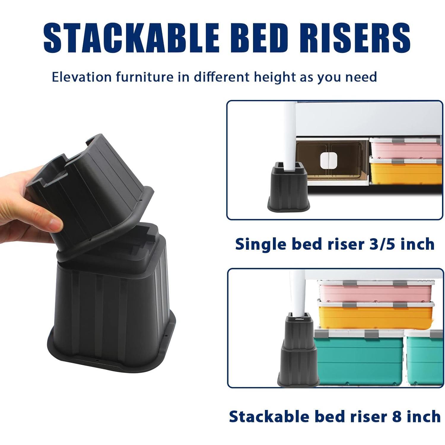 Bed Risers 8 Inch, Elevation in Height 3, 5, 8 inch, Stackable Bed Frame Risers, Heavy Duty Support Up to 6000 lbs Furniture Risers 8 Pack for Table, Couch, Desk, Chair