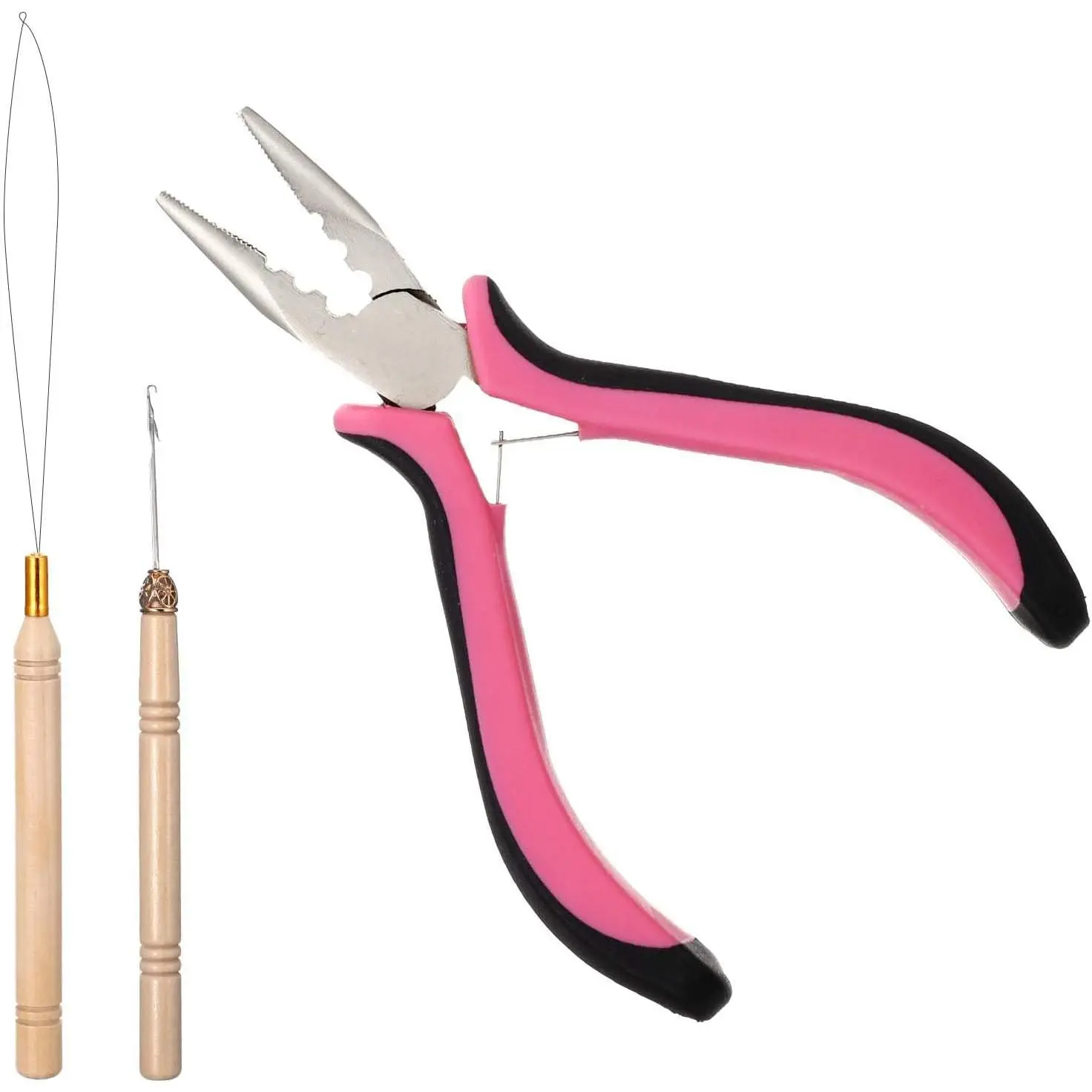Hair Extension Kit, 3 count Hair Extension Pliers Hairs Tinsel Tool Bead Threader Loop  Pulling Hook Beads Device  Threader Hairs Tensile Kit for Women  Extensions Styling