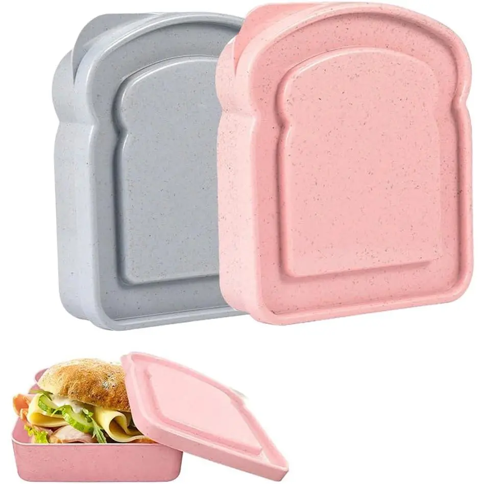 Sandwich Containers, Sandwich Containers for Lunch Boxes Plastic Toast Shape  Storage Sandwich Box with Lid,  and , Microwave Safe, for Adults ( Grey)