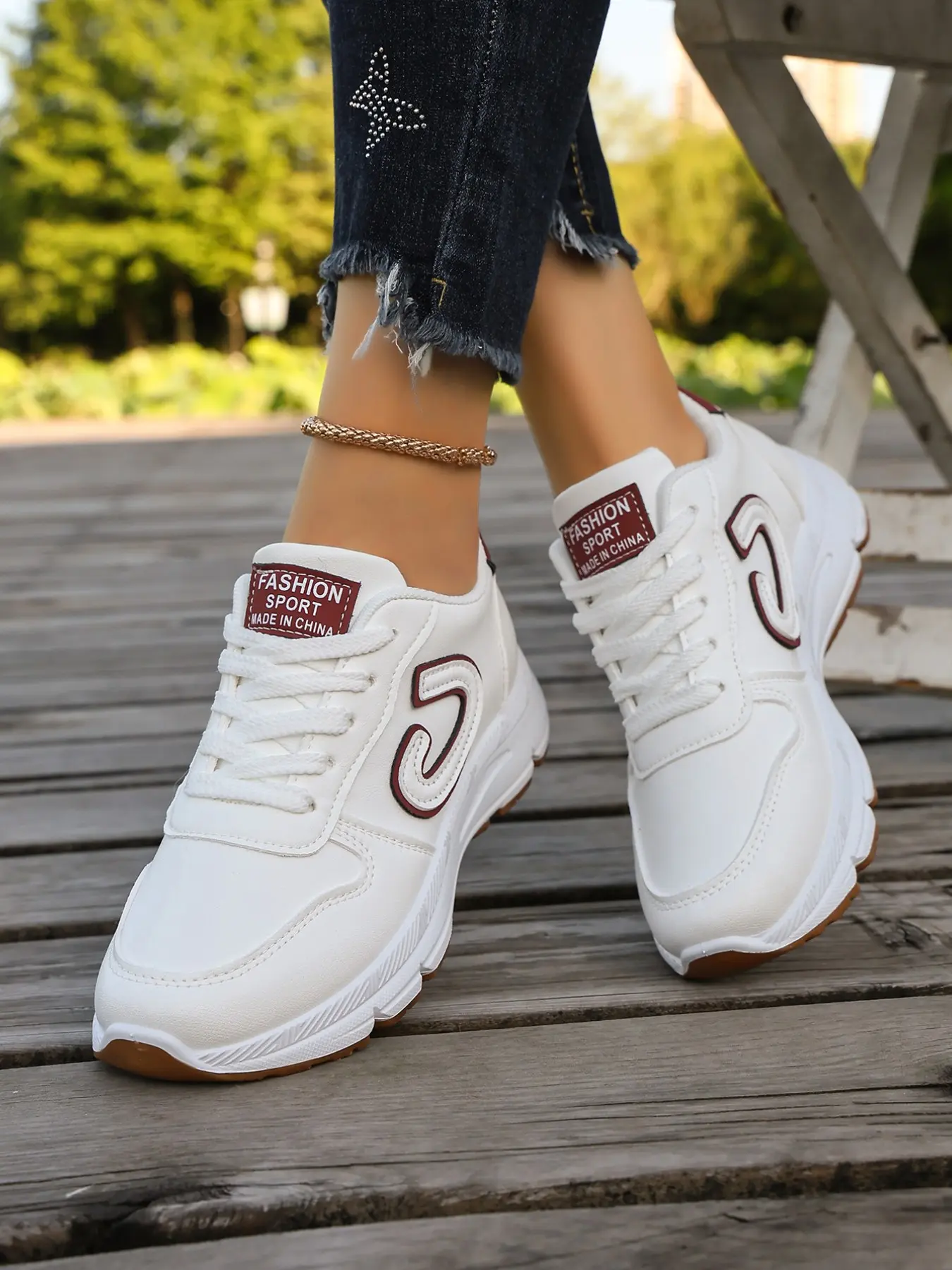 New Women's All-Season Casual Sneakers, Sports Shoes, PU Leather Round Toe, Hidden Wedge, Comfortable Soft Sole, Fashionable Patchwork Design