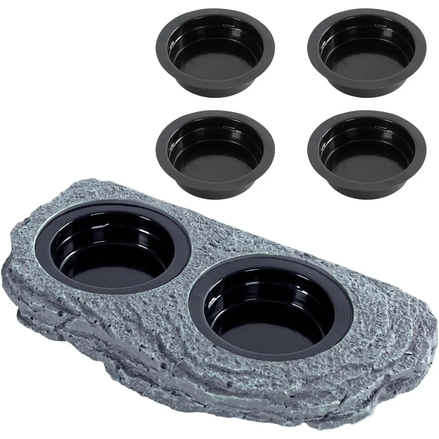 Magnetic Gecko Ledge - Double Bowl Reptile Feeding Tray with 6 Feeding Cups for Geckos, Lizards, Chameleons and Reptile Pets