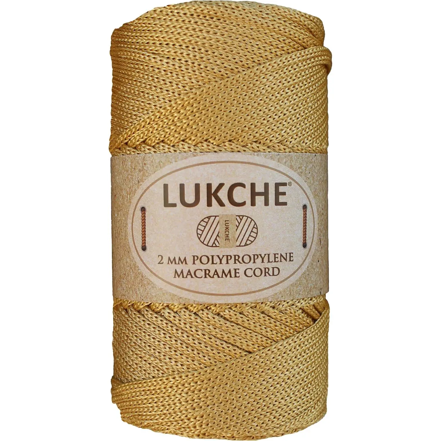 Polyester Macrame Cord 2mm x 125 Yards, 100% Polypropylene Premium Macrame Rope, Colorful Yarn Crochet Macrame Bag Craft for Wall Hangers, Bags, Bottom Plates, Carpets (Gold, 1 Skein)