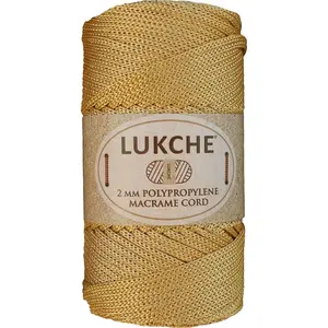 Polyester Macrame Cord 2mm x 125 Yards, 100% Polypropylene Premium Macrame Rope, Colorful Yarn Crochet Macrame Bag Craft for Wall Hangers, Bags, Bottom Plates, Carpets (Gold, 1 Skein)