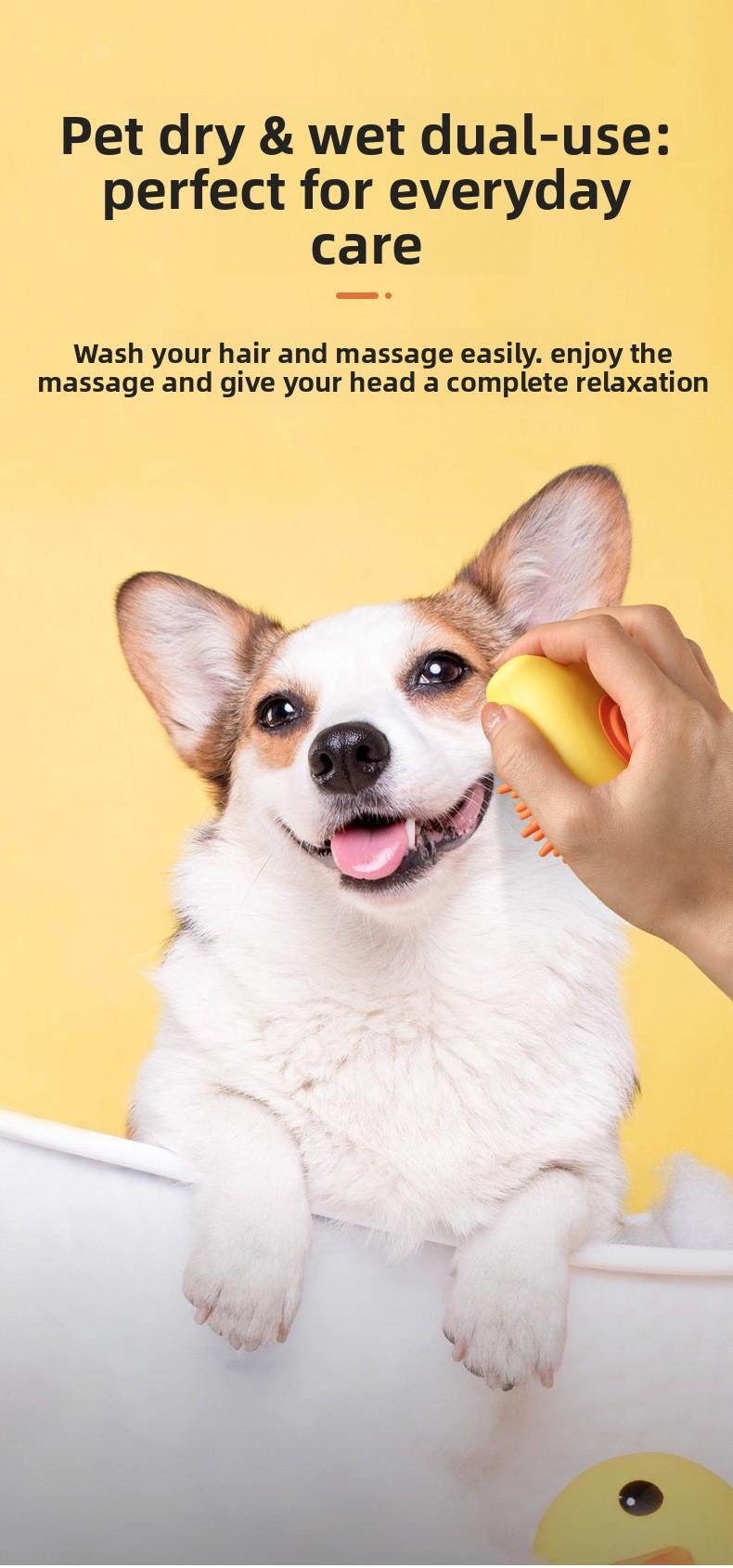 Pet Bath Brush, Dog Cat Grooming Brush with Shampoo Dispenser, Silicone Massage Brush for Shedding & Bathing, Soft Bristles for Dogs Cats Puppy Kitten