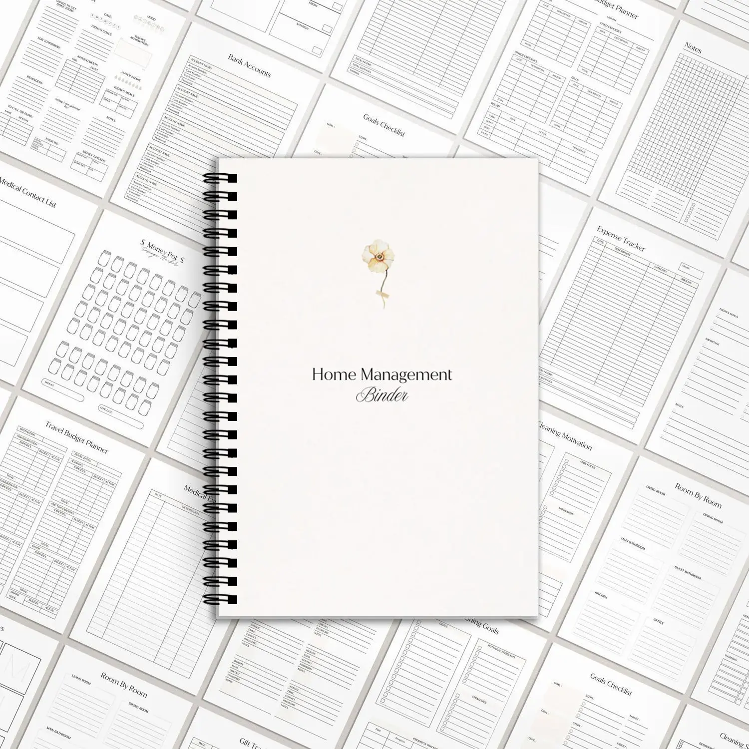 Home Management Planner Notebook, Chore Schedule, Shopping List, Family Budget Tracker, Essential Organizer for Housewives