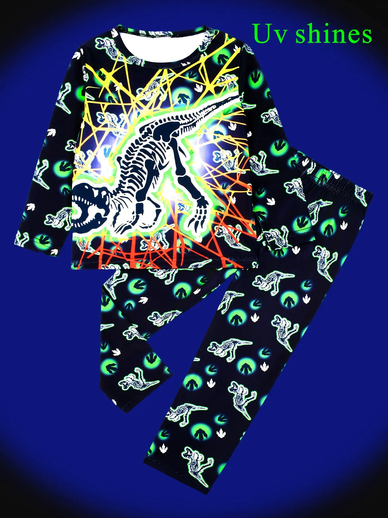 Flame-Resistant Digital HD 3D Dinosaur Boys' Pajama Set, Long Pants and Long Sleeve Two-Piece, Comfortable Sleepwear for Kids