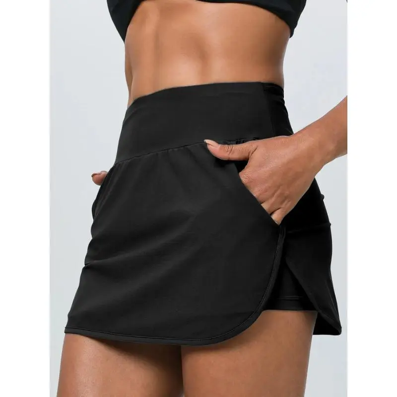 Women's High-Waisted Anti-Chafe Quick-Dry Athletic Skort with Side Pockets, Side-Slits, Built-In Shorts - Gym Clothes Women for Tennis, Running