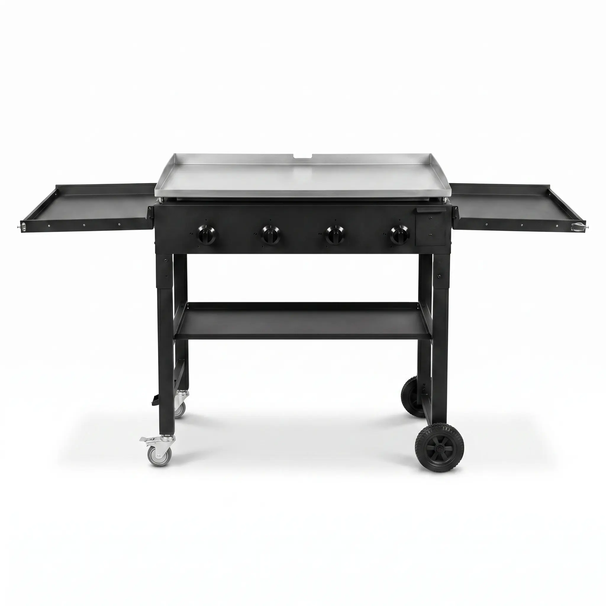 ARCH 36-Inch Heavy Duty Stainless Steel Commercial Griddle Cart - 4 Burners, 60,000 BTU LPG Gas Outdoor Grilling Station with Foldable Side Shelves, Wheels, Rack, Portable for Camping BBQ Tailgating, Flat Top Grill, Large Size, Multi-Burner