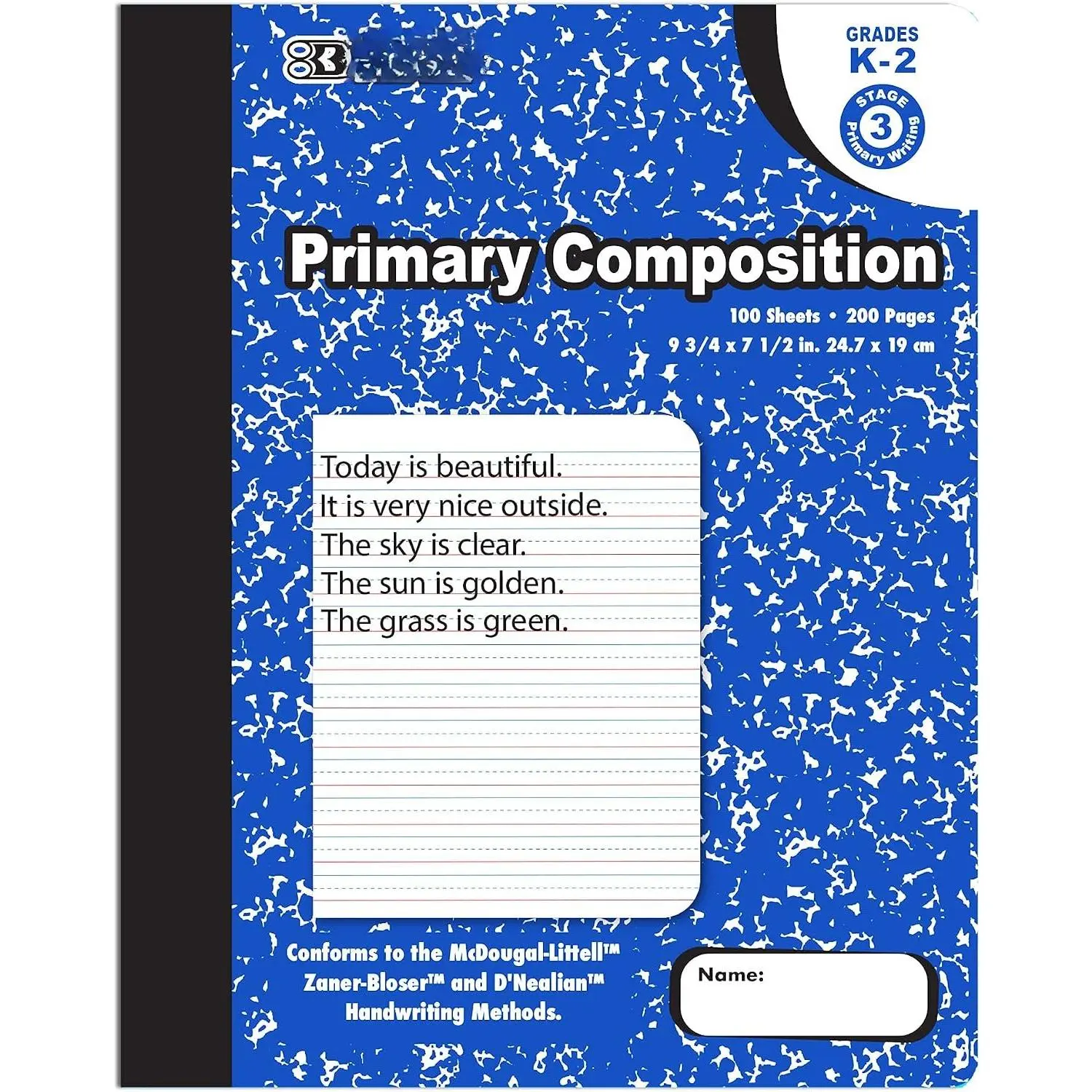 Primary Composition Notebook, Grades K-2, Marble, 100 Ct | 100 sheets (200 pages), 9.75 x 7.5 in, Dashed mid-line primary ruling, Center-sewn, For school and college notes