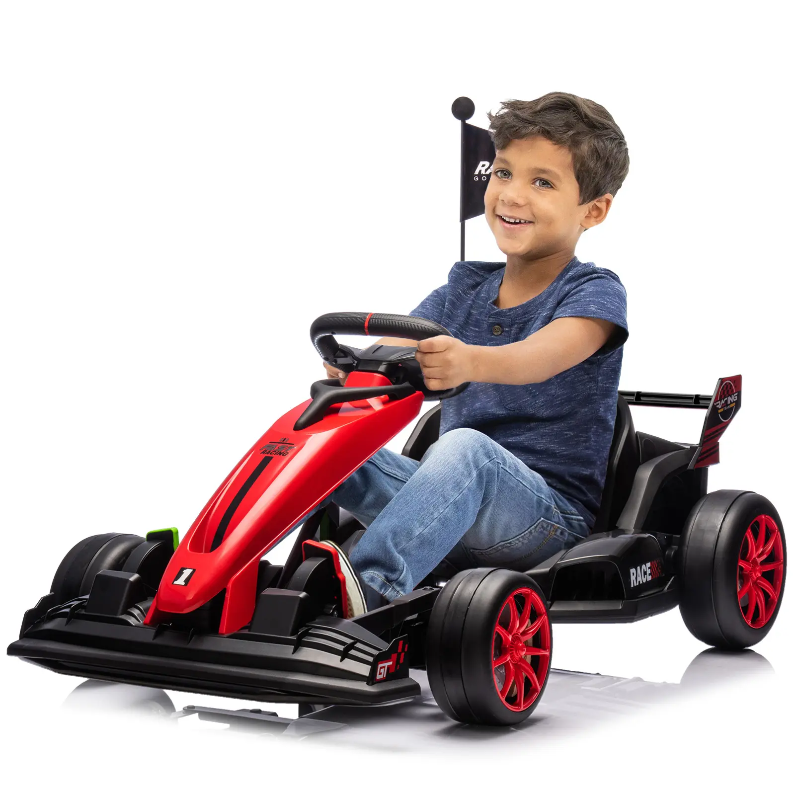 24V Rechargeable Battery Electric Drift Go Kart for Ages 6-12, Plastic & Metal Frame Ride-On Toy with Adjustable Seat, Polyurethane Silent Wheels, 135 lbs Capacity, 7.5 mph Top Speed (Backyard & Driveway Use)