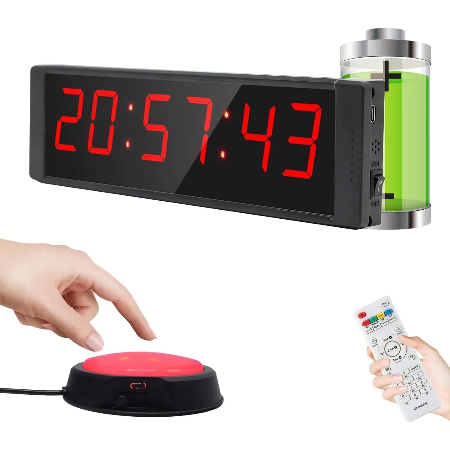 Large Stopwatch with Start/Stop Button, LED Digital Timer with Remote, Countdown Clock with Buzzer, Gym Clock for Home Gym, Interval Timer for Workout