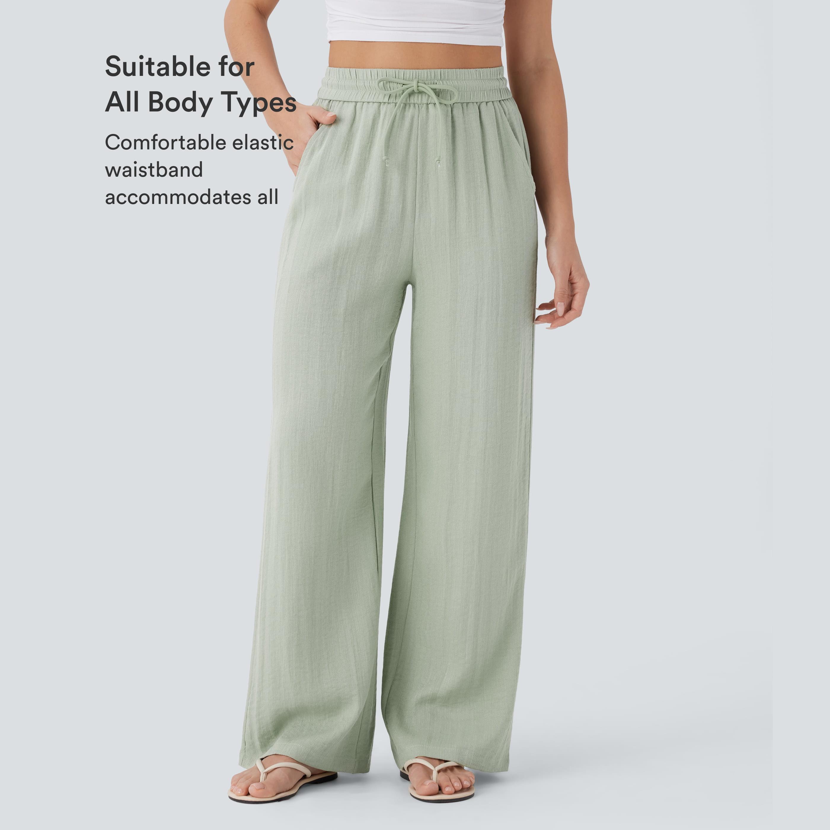 Halara High Waisted Drawstring Pocket Wide Leg Baggy Casual Linen-Feel Pants Halara High Waisted Drawstring Pocket Wide Leg Baggy Casual Linen-Feel Pants