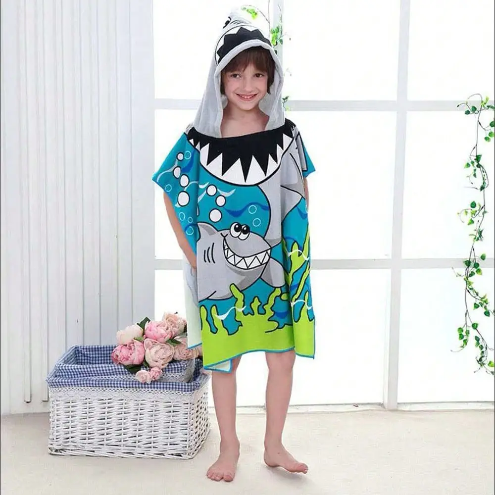 2-Pack Kids Hooded Design Cape Bath Towels, Soft Absorbent Material Swim Robes, Cartoon Print Ultra-Fine Fiber Beach Towel, Perfect for Children
