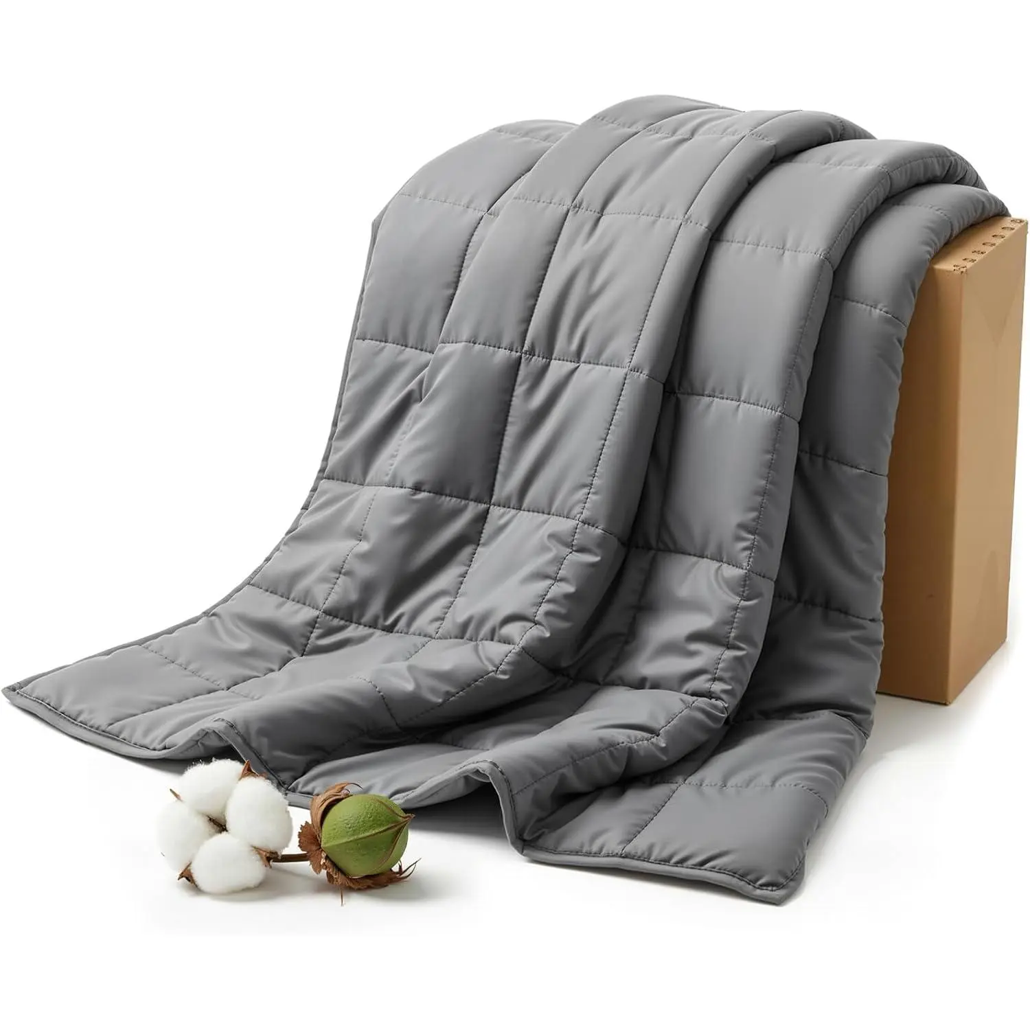 Cooling Weighted Blanket for Adults 15 lbs, 48"x72" Twin Size Heavy Blanket for Sleeping, Soft Breathable Cotton with Glass Beads, Machine Washable, Grey (Fits 120-160 lbs)