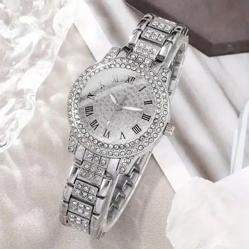 Women's Starry Sky Quartz Watch, Elegant Analog Dial, Zirconia Accents, Stainless Steel Strap, Casual Round Watch, All Seasons, Rhinestone Watch