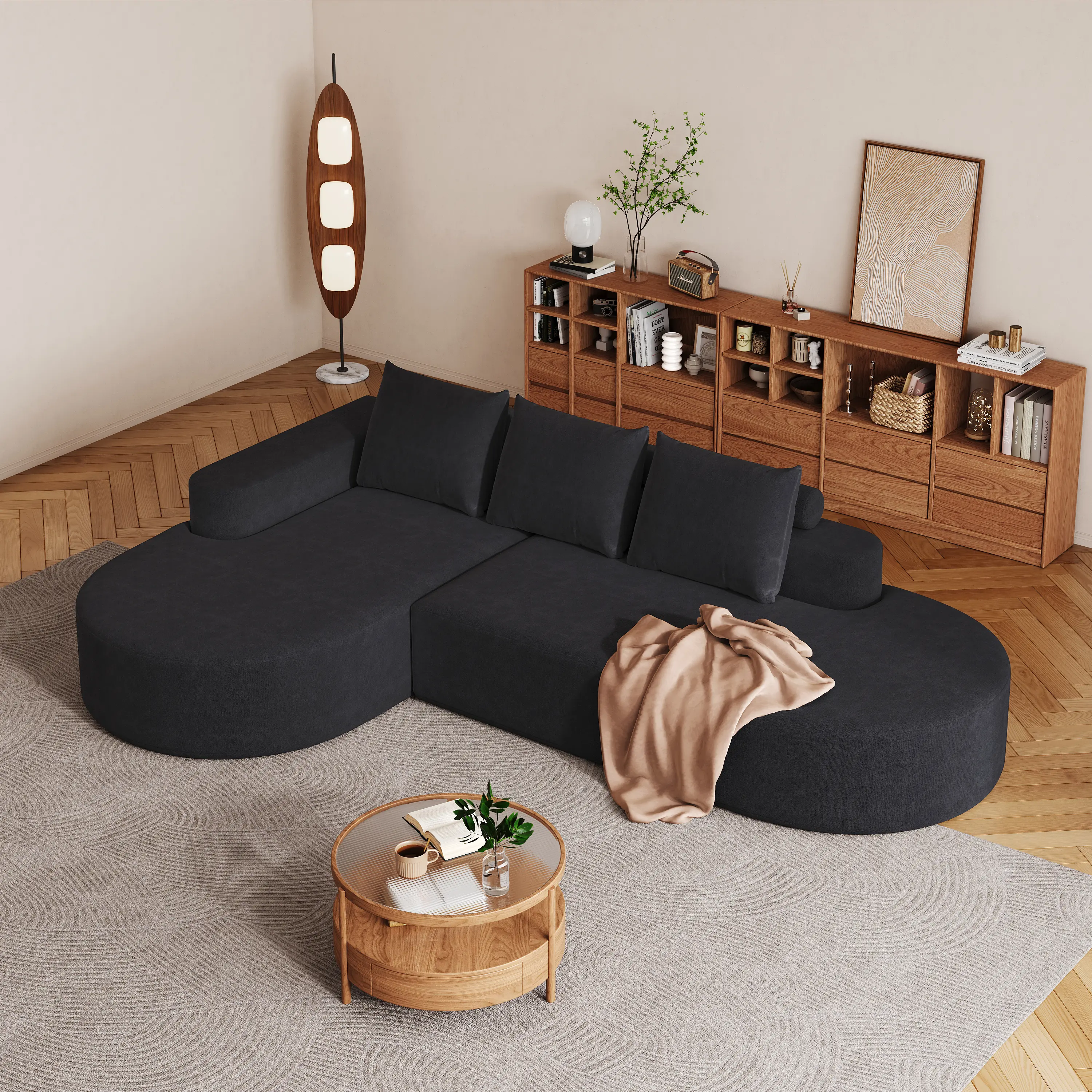 ARCH Modern Curved Sectional Sofa Couch Set, Chenille Upholstered L Shaped Modular 108.5" Living Room Sofa with 3 Pillows, Free Combination Sofa Couch for Living Room Bedroom, Multiple Color Options, Living Room Furniture for Apartment, Lounge