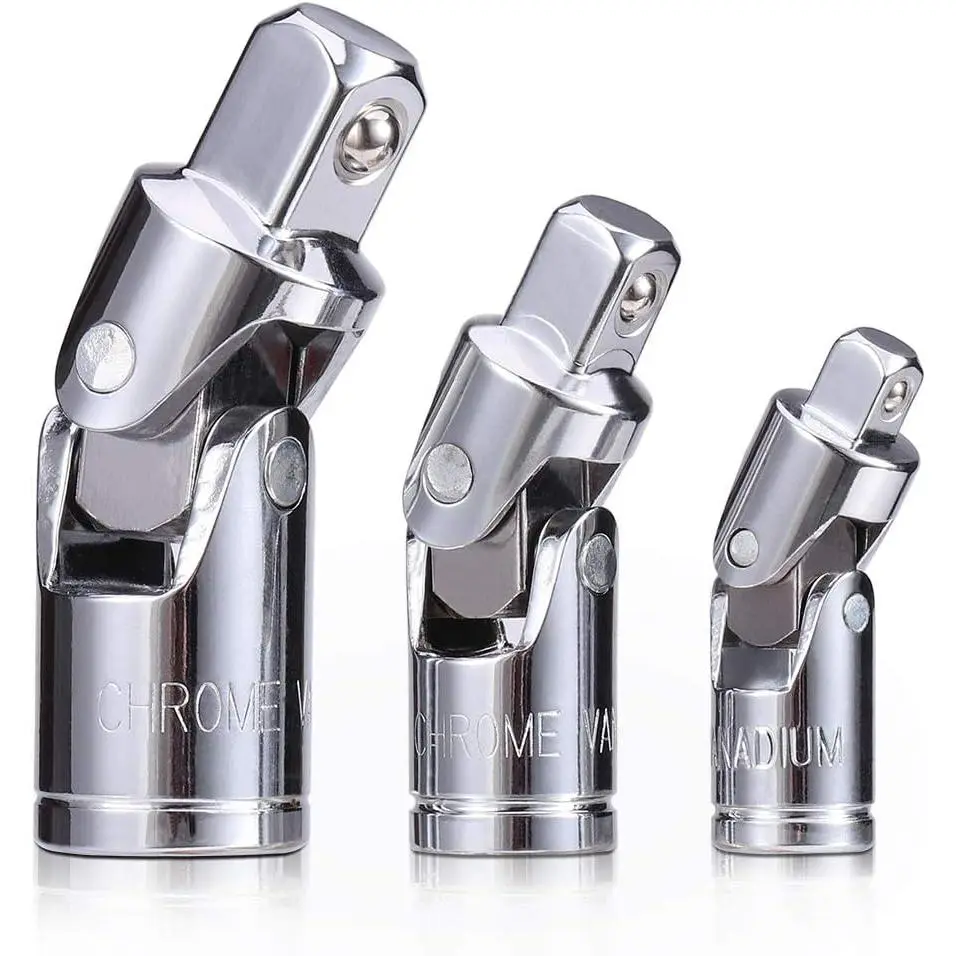 3 count  Joint Socket Set, Chrome Vanadium Steel Swivel Socket Adapter Set, 1/4IN, 3/8IN, 1/2IN Drive  Joint Set