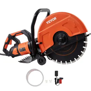 VEVOR Electric Concrete Saw 16/14/12/9 in 3200/1800 W 15 A Motor Circular Saw Cutter with Max. 6 in Adjustable Cutting DepthWet Disk Saw Cutter Includes Water LinePump and Bladefor StoneBrick Construction, Debris Prevention, Double Switch Design