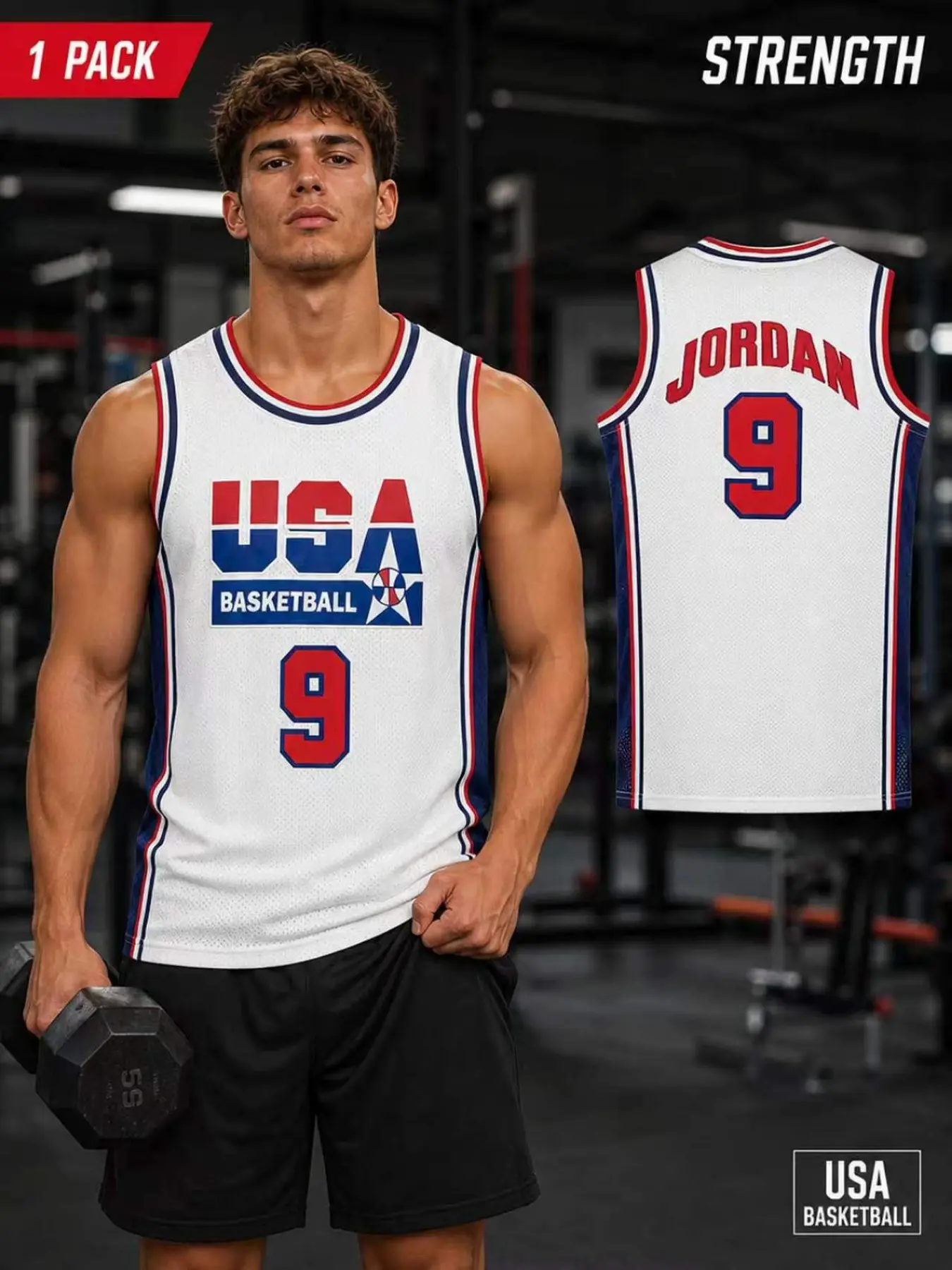 Men's USA #7 #9 #12 #15 Retro Embroidered Mesh Basketball Jersey,Sleeveless Breathable Team USA Basketball Vest, Classic Vintage Casual Sports Training Athletic Streetwear Top, S-3XL, Tank Top Jersey