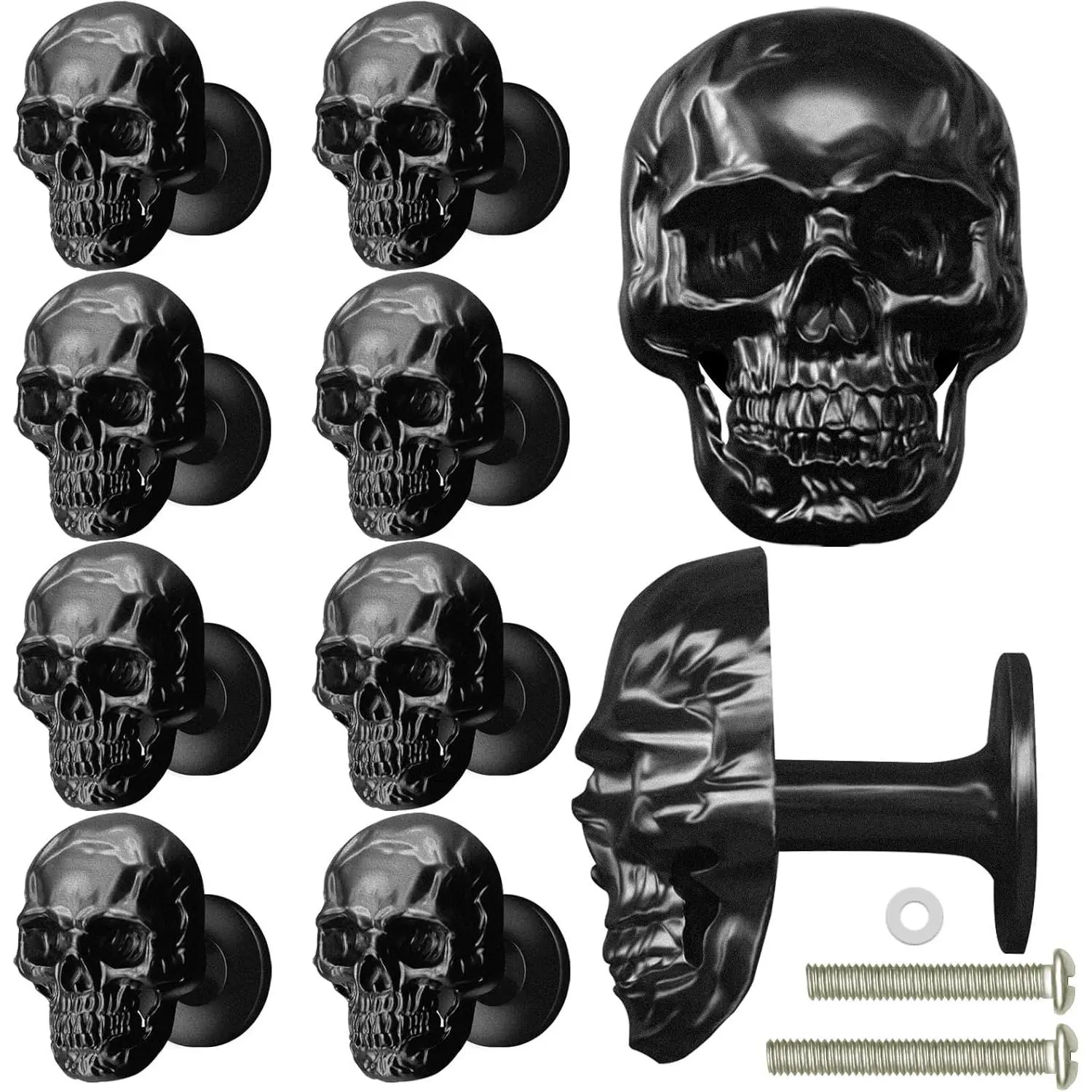 10 count Skull Drawer Knobs, Skeleton Cabinets Knob Skulls Decor Pulls for Drawers, Wardrobe, Bookcase, Dressing Table, Closet (Black)