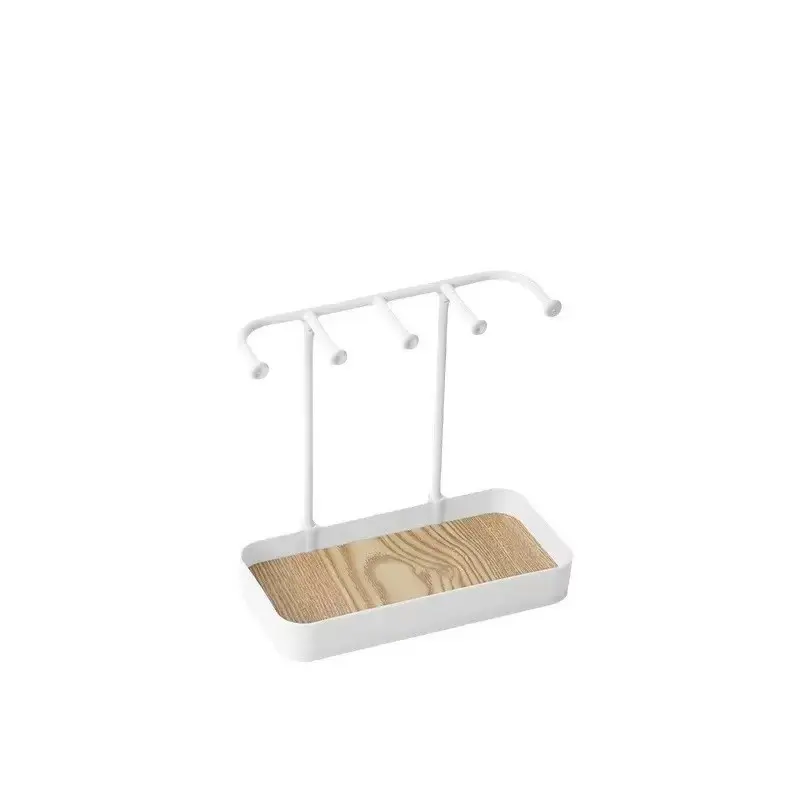 Double Layer Jewelry Storage Rack with Wooden Tray and Hooks, Portable Home Jewelry Tower for Organization and Display, Jewelry Storage Unit