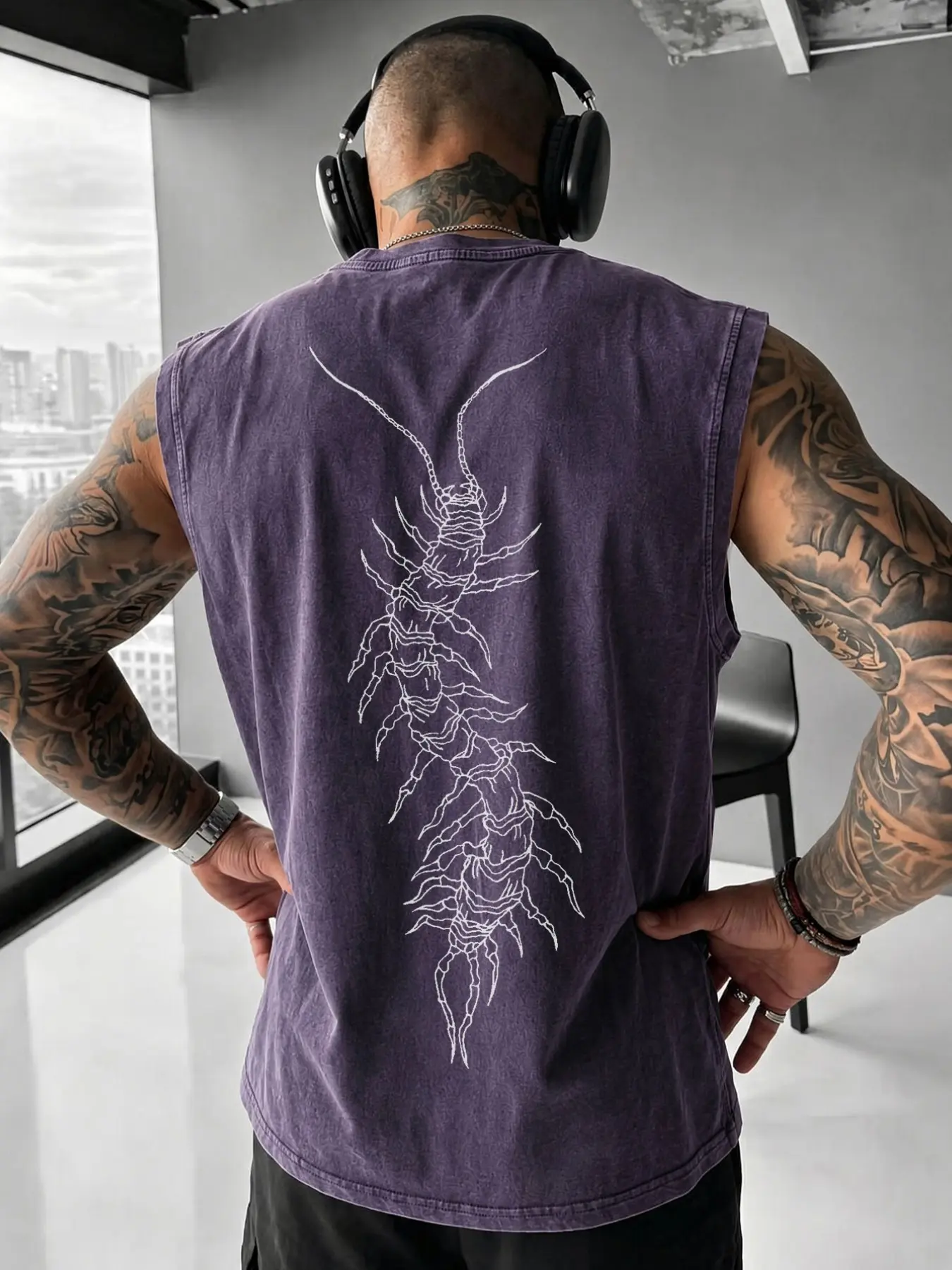 High Street Retro Vintage Washed Heavyweight Sleeveless Tank Top, Unique Spider Line Back Print, Loose Fit Casual Shirt, Versatile Fashion